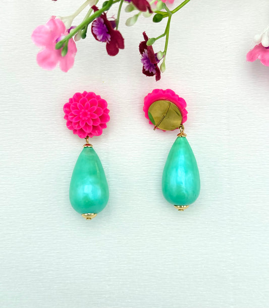 In love with neon - pinke Ohrringe mit türkisfarbenem Tropfen