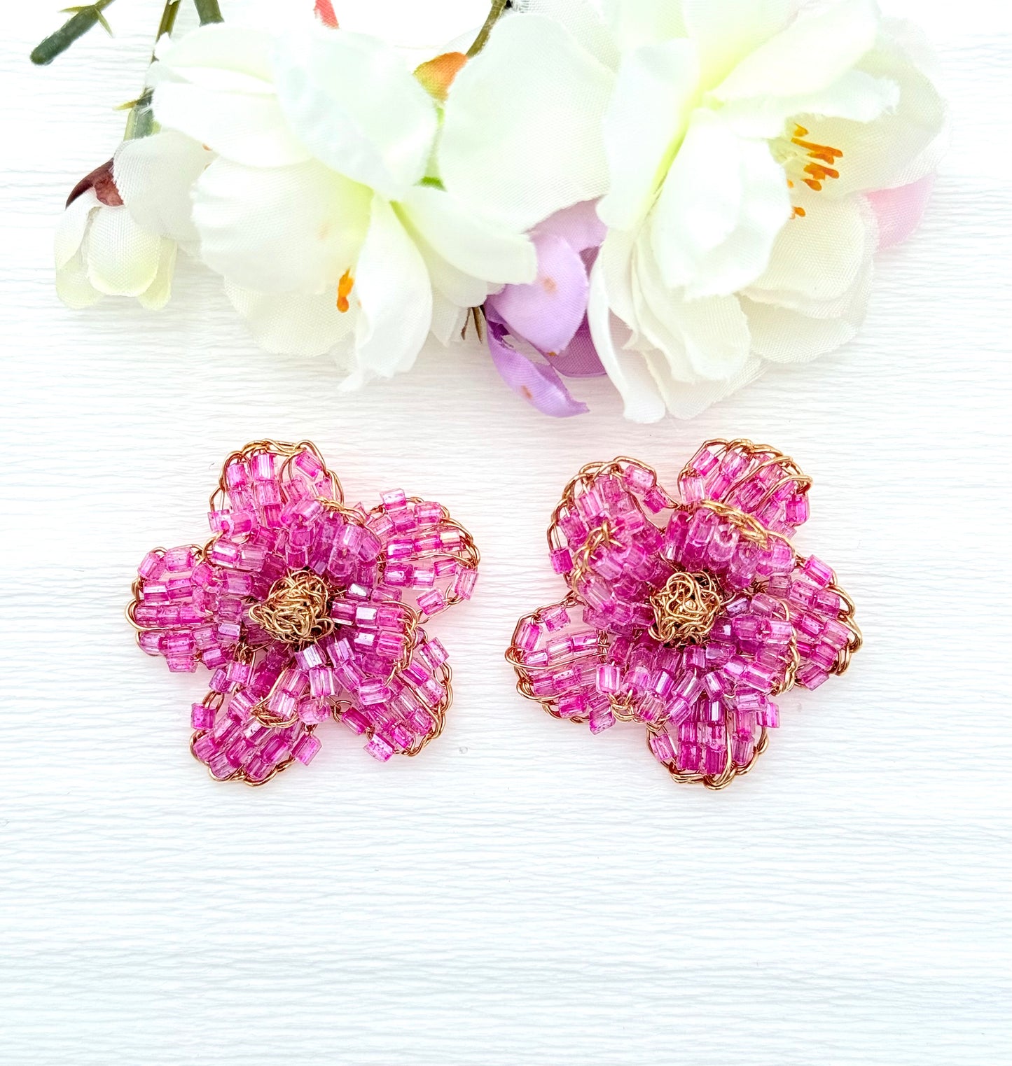 Edle Hingucker-Ohrringe in Form einer grossen pinken Blume - SALE (statt 129,95 €)