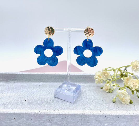 Blaue Ohrringe, Ohrringe mit Blume, Blumenohrringe, blaue Blume, Statementohrringe, Statement Ohrringe, bunte Ohrringe, Sommerohrringe