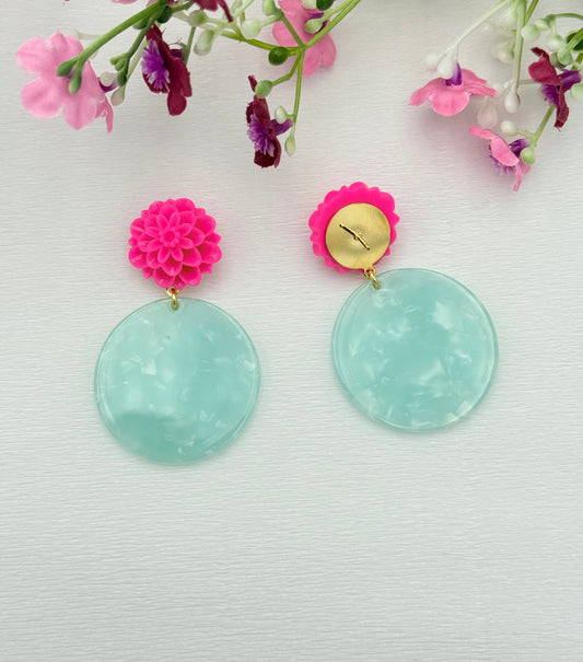 In love with neon - pinke Ohrringe mit türkisfarbenem Anhänger