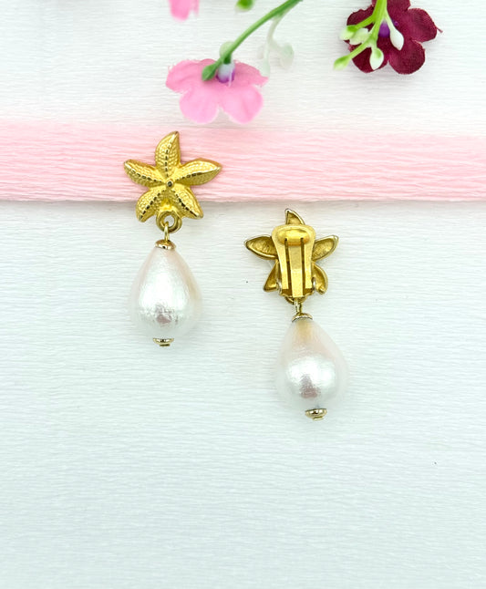 Seestern-Clips in Gold mit leichtem Baumwoll-Tropfen