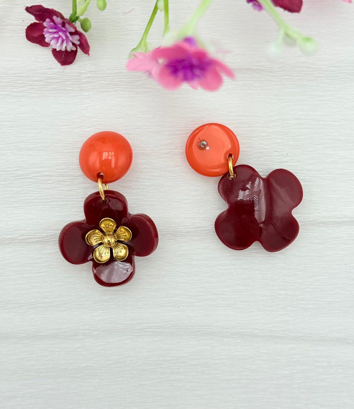 Bordeauxrote Blumenohrringe - Unsere neue Kollektion Poppy Bloom
