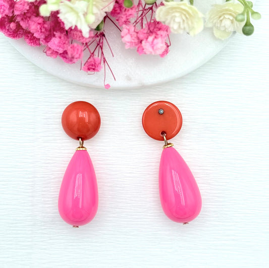 Ohrringe Statement, schöne Ohrringe, bunte Ohrringe, Statement Ohrringe, glänzende Ohrringe, große Ohrringe, Tropfen Ohrringe, Ohrringe mit Tropfenanhänger, edle Ohrringe,
Tropfen-Ohrringe, Ohrringe orange pink, Ohrringe pink orange