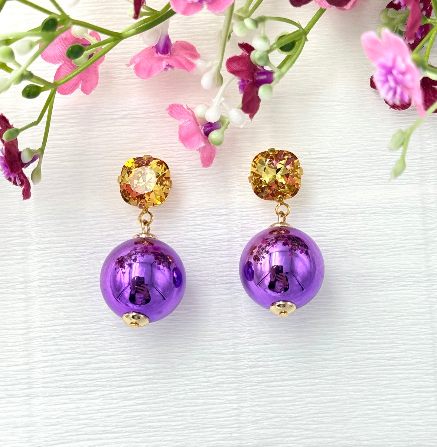 lila Ohrringe, Ohrringe lila, Glitzerohrringe, Ohrringe Glitzer