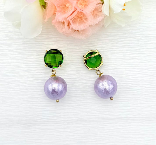 grüne Ohrringe, Ohrringe grün lila, Ohrringe mit Baumwollperle, Glitzer Ohrringe, Ohrringe glitzer, Modeschmuck Ohrringe, hochwertiger Modeschmuck, Onlineshop Ohrringe, edle Ohrringe, Baumwollperlen, Ohrringe leicht