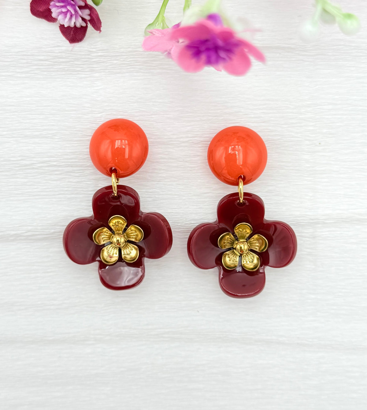 Bordeauxrote Blumenohrringe - Unsere neue Kollektion Poppy Bloom