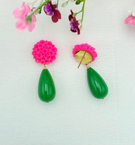 In love with neon - pinke Ohrringe mit grünem Tropfen