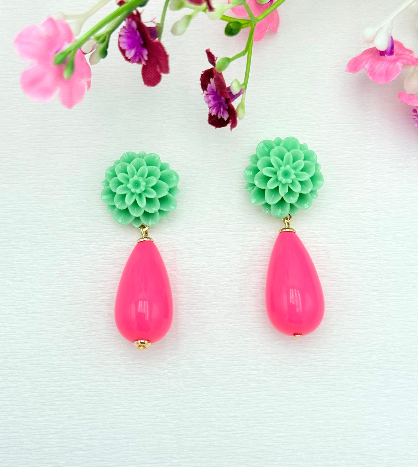 In love with neon - Tropfenohrringe in pink und hellgrün