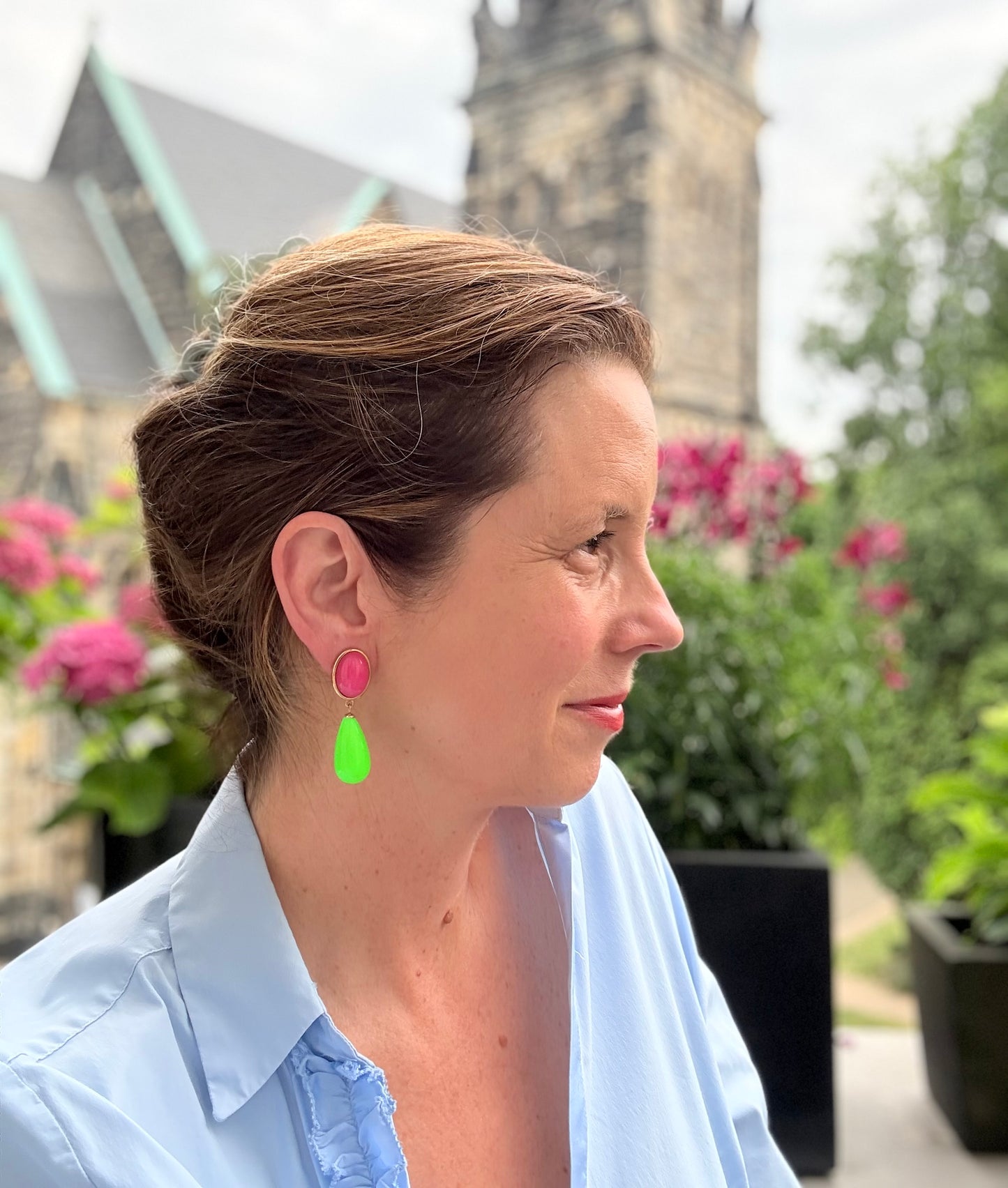 We love Neon - edle pinke Clips mit neongrünem Tropfen