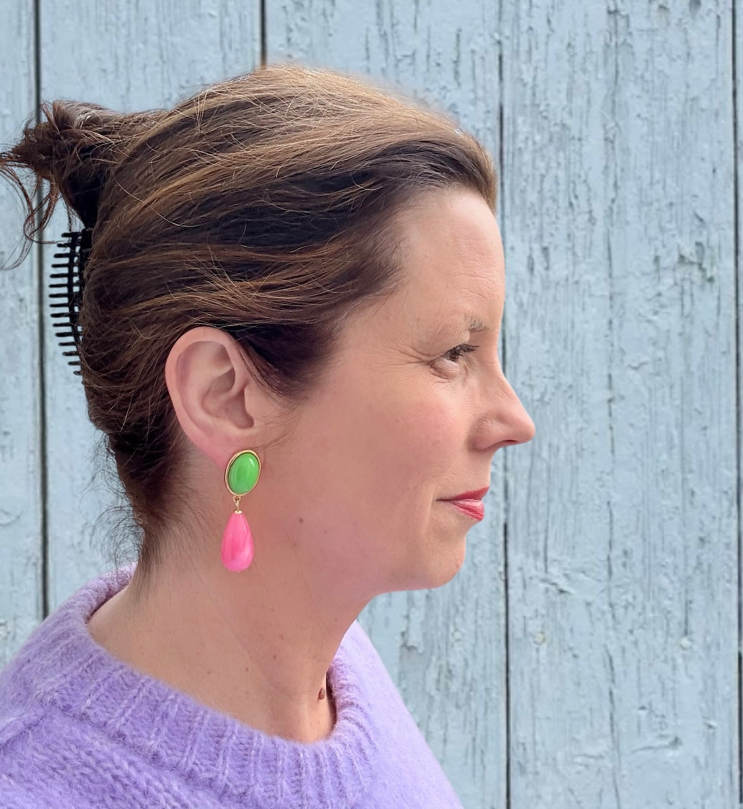 Tropfenohrringe in knalligem Pink und hellem Grün - unsere Lieblingsfarben