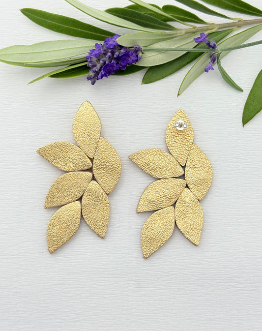 Gold schimmernde Ohrringe aus feinem Leder - echte Hingucker am Ohr