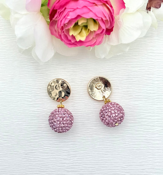 rosa Ohrringe, Ohrringe rosa, goldene Ohrringe, Glitzer Ohrringe, Ohrringe glitzer, Modeschmuck Ohrringe, hochwertiger Modeschmuck, Onlineshop Ohrringe, Ohrringe mit Glitzerkugel