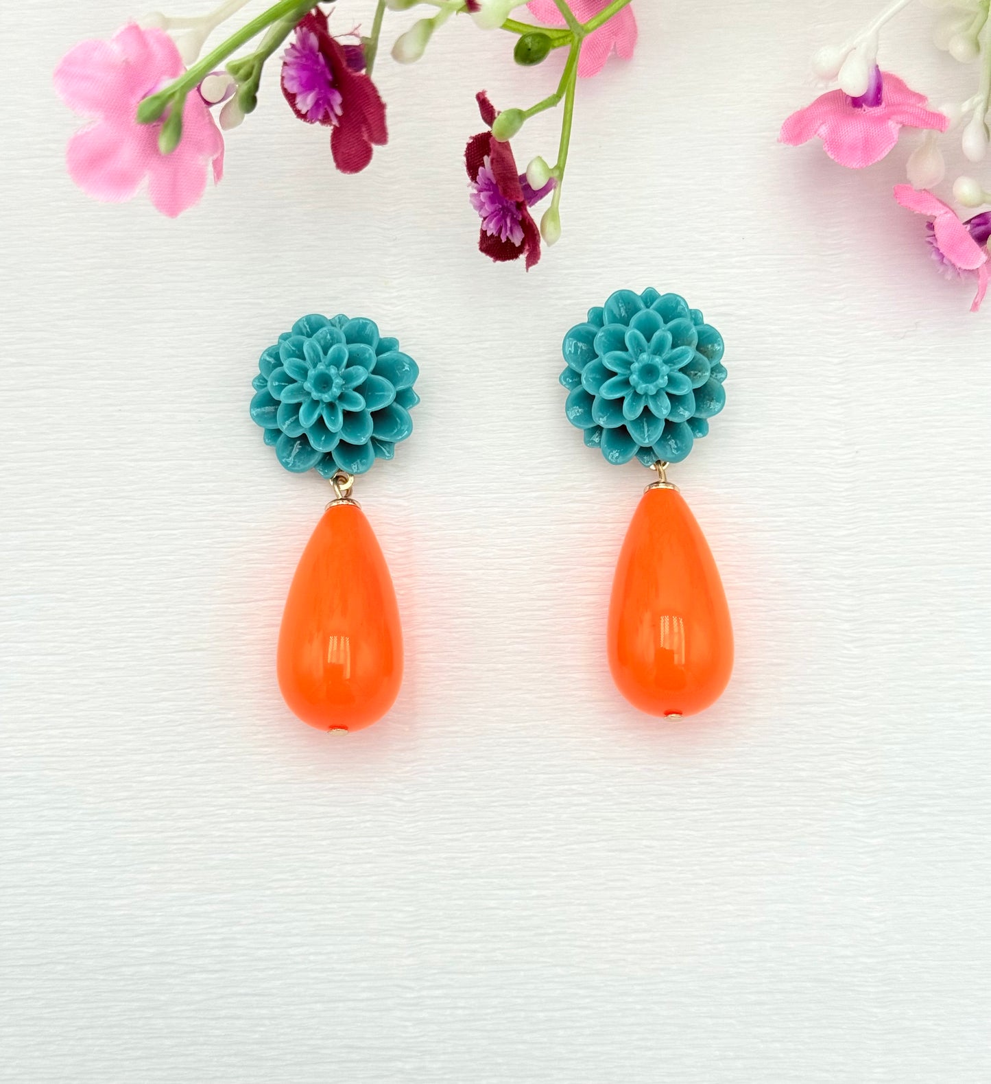 In love with neon - Tropfenohrringe in orange und petrol