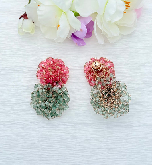 Wunderschöne Blütenohrringe in pink und oliv -SALE (statt 129,95 €)