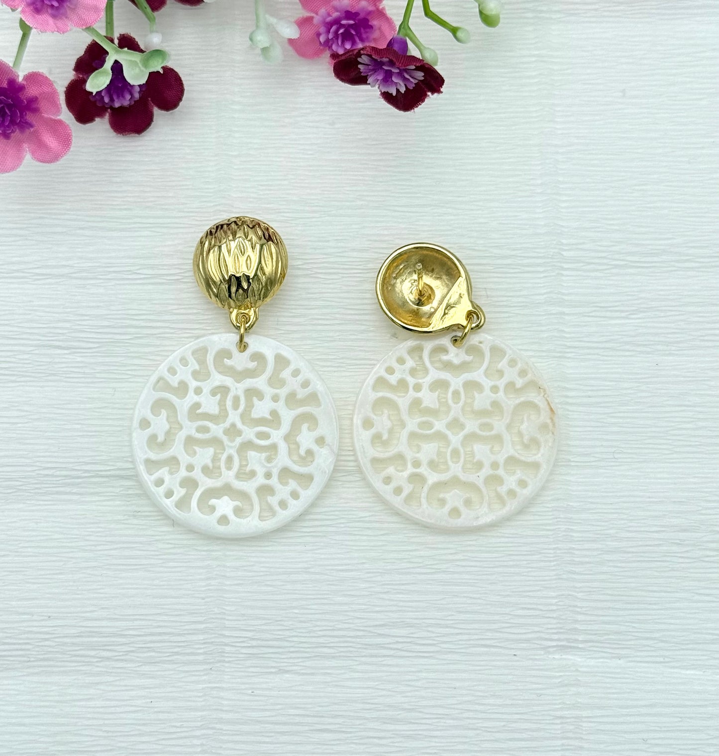 Edle Statement Ohrringe - mit Perlmutt-Ornament