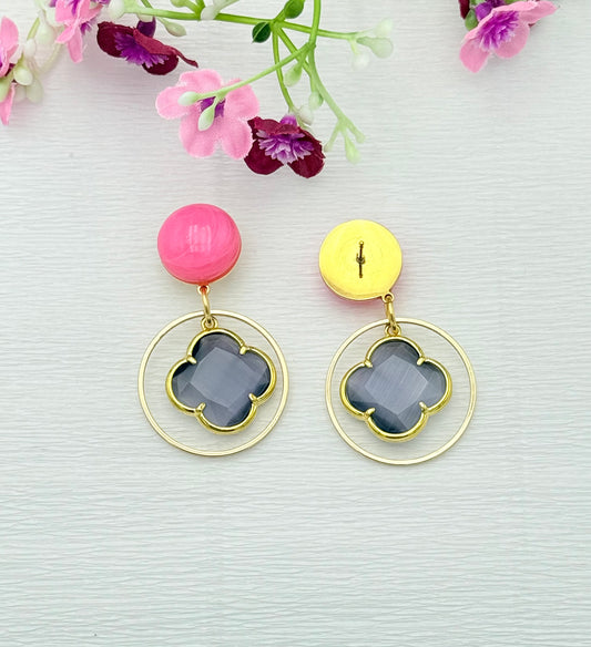 Kleeblatt-Ohrringe in pink und lila