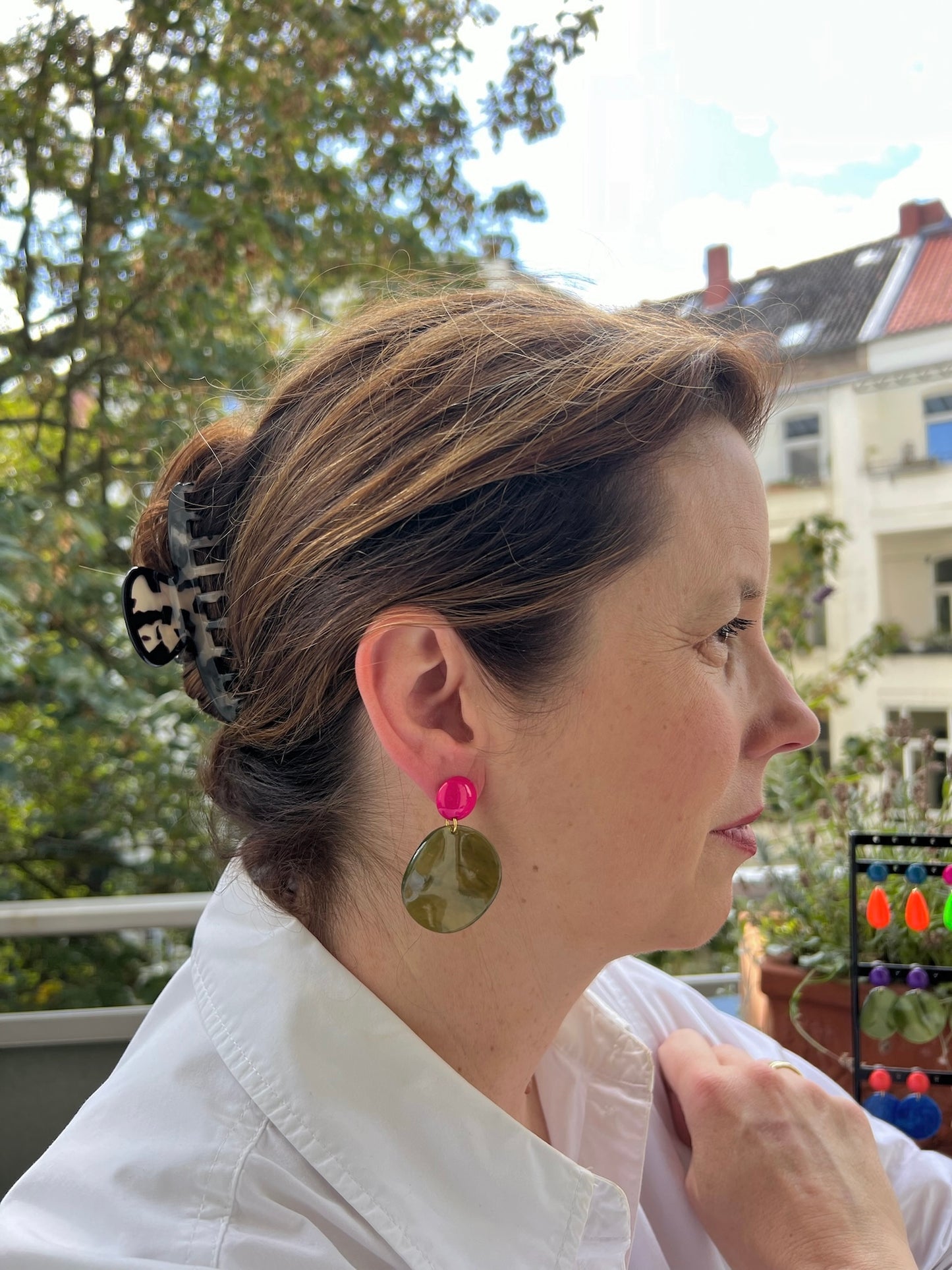 Sommer Ohrringe, Tropfenform Ohrringe,
Ohrringe pink grün