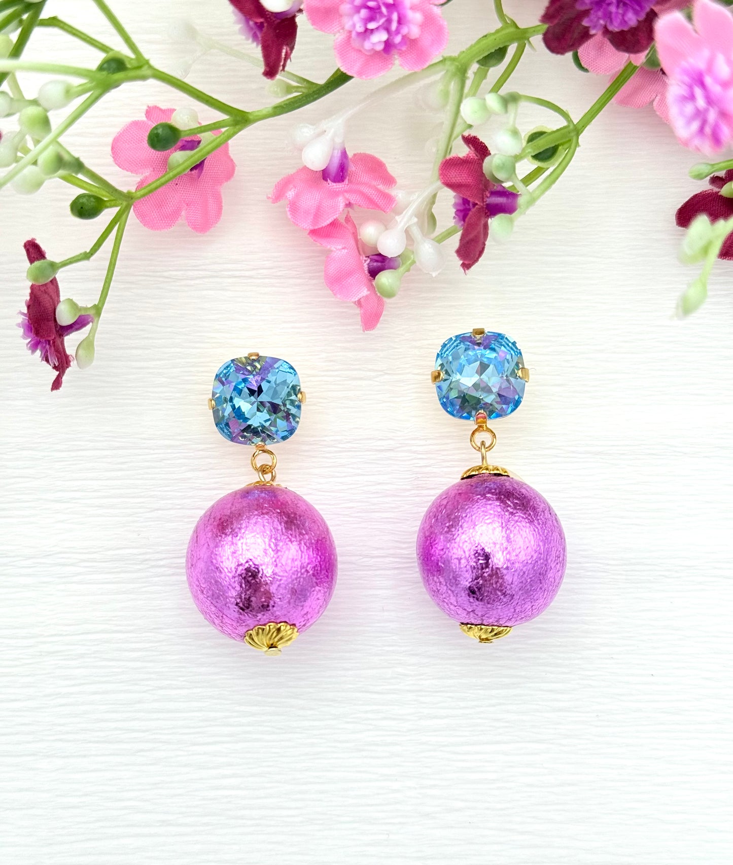 Pinke Ohrringe, Glitzerohrringe, Ohrringe Glitzer, Hellblaue Ohrringe
