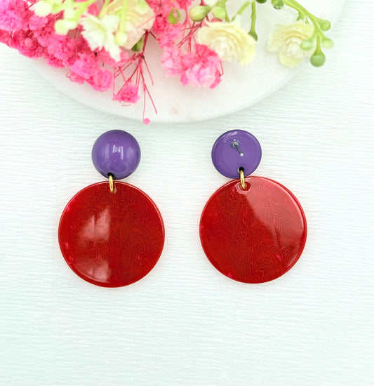 Ohrringe Statement, schöne Ohrringe, bunte Ohrringe, Statement Ohrringe, glänzende Ohrringe, große Ohrringe, edle Ohrringe, Sommerohrringe, Ohrringe für den Sommer, Ohrringe rot lila, Ohrringe lila rot