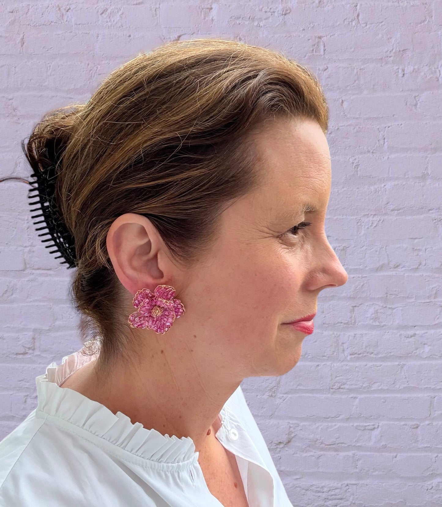 Edle Hingucker-Ohrringe in Form einer grossen pinken Blume - SALE (statt 129,95 €)