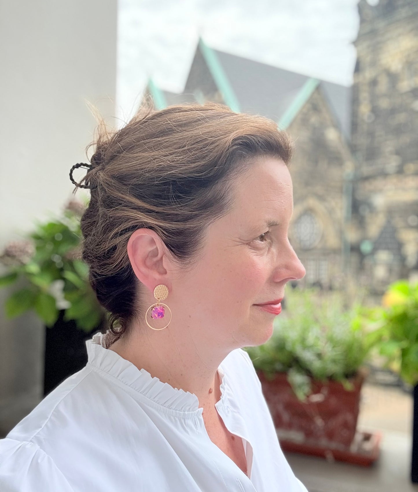 Sommerohrring ANNA mit pinkem Glitzer-Anhänger