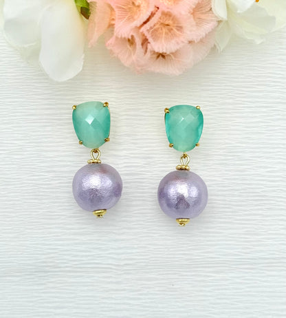 türkise Ohrringe, Ohrringe lila, Ohrringe mit Baumwollperle, Glitzer Ohrringe, Ohrringe glitzer, Modeschmuck Ohrringe, hochwertiger Modeschmuck, Onlineshop Ohrringe, edle Ohrringe, Baumwollperlen, Ohrringe leicht