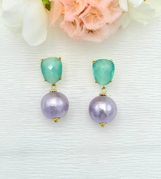türkise Ohrringe, Ohrringe lila, Ohrringe mit Baumwollperle, Glitzer Ohrringe, Ohrringe glitzer, Modeschmuck Ohrringe, hochwertiger Modeschmuck, Onlineshop Ohrringe, edle Ohrringe, Baumwollperlen, Ohrringe leicht