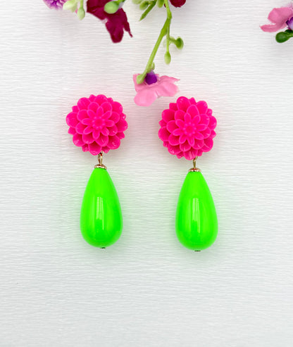 In love with neon - pinke Ohrringe mit Tropfen in Neongrün