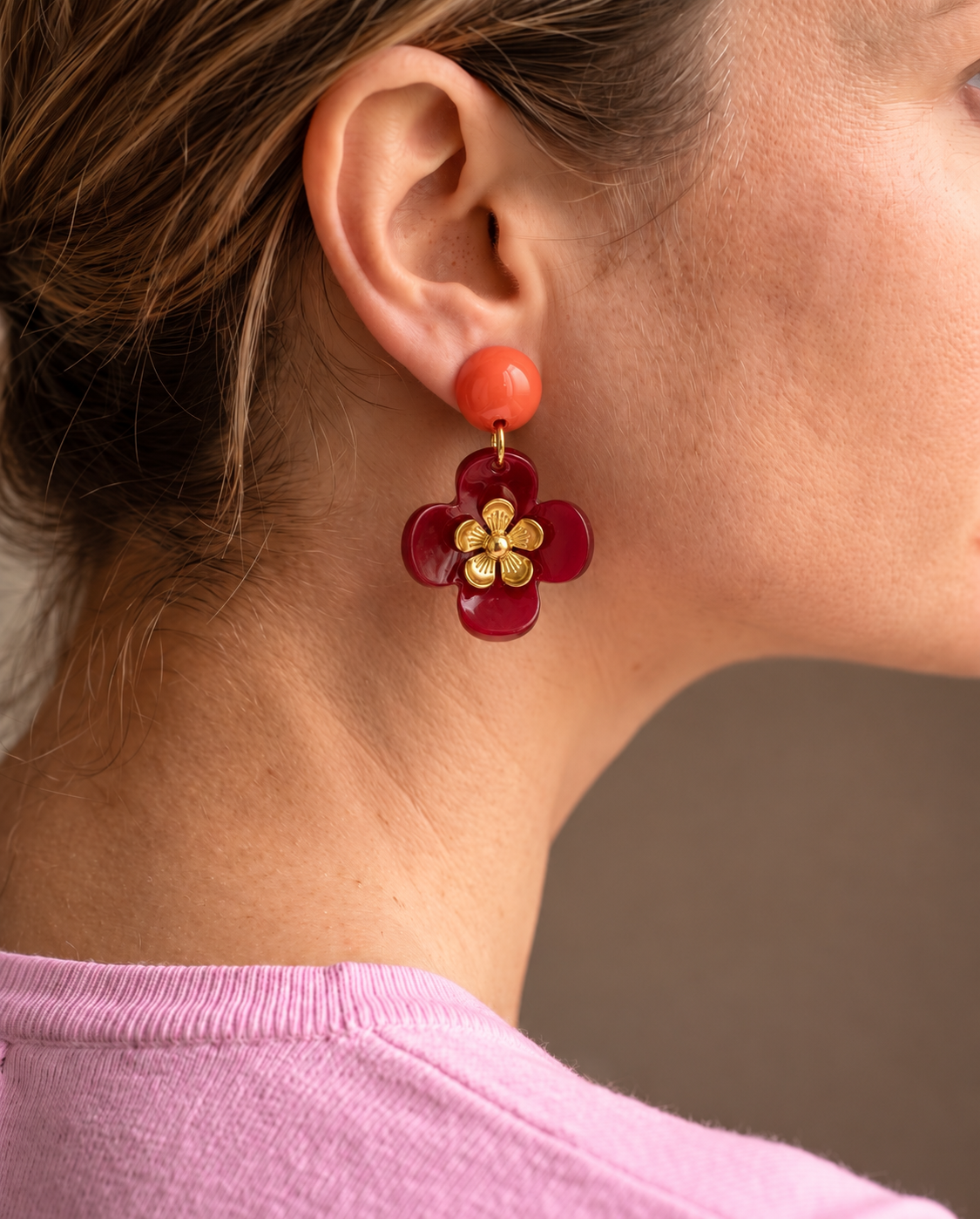 Bordeauxrote Blumenohrringe - Unsere neue Kollektion Poppy Bloom
