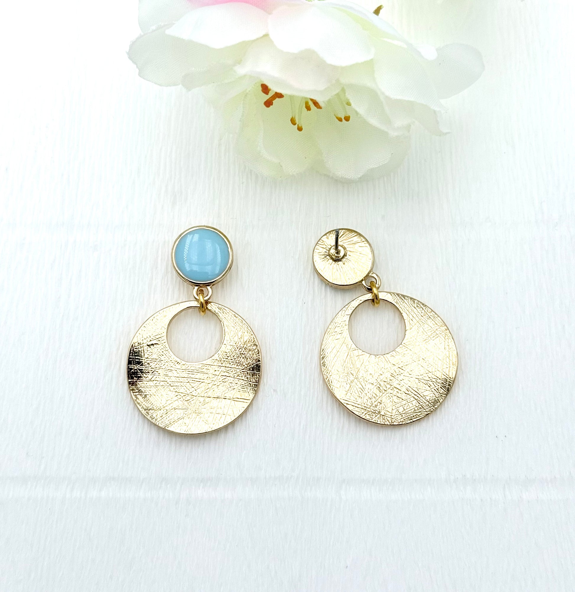Ohrringe hellblau, hellblaue Ohrringe, Ohrringe gold hellblau