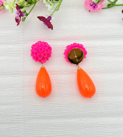 In love with neon - pinke Ohrringe mit  Tropfen in orange