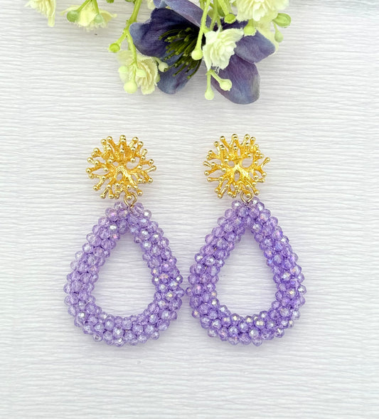 lila Ohrringe, Ohrringe lila, Ohrringe mit Tropfen, Tropfenohrringe, Glitzer Ohrringe, Ohrringe glitzer, Modeschmuck Ohrringe, hochwertiger Modeschmuck, Onlineshop Ohrringe, Statementohrringe
