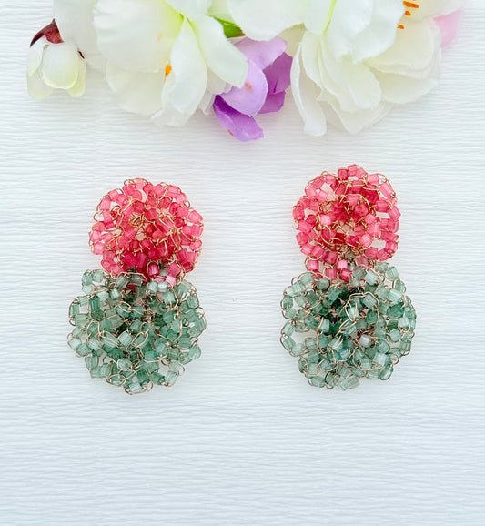 Wunderschöne Blütenohrringe in pink und oliv -SALE (statt 129,95 €)