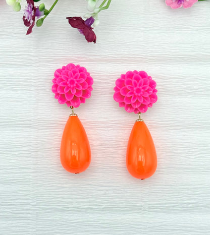 In love with neon - pinke Ohrringe mit  Tropfen in orange