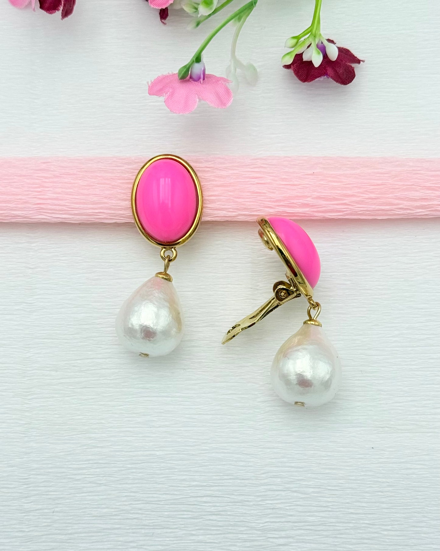 Hochwertige pinke Clips mit schimmerndem Baumwolltropfen
