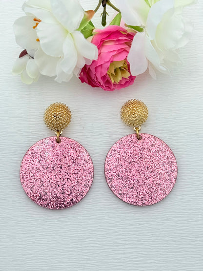 pinke Ohrringe, Ohrringe pink,  goldene Ohrringe, Glitzer Ohrringe, Ohrringe glitzer, Modeschmuck Ohrringe, hochwertiger Modeschmuck, Onlineshop Ohrringe, pinke Gitzerohrringe
