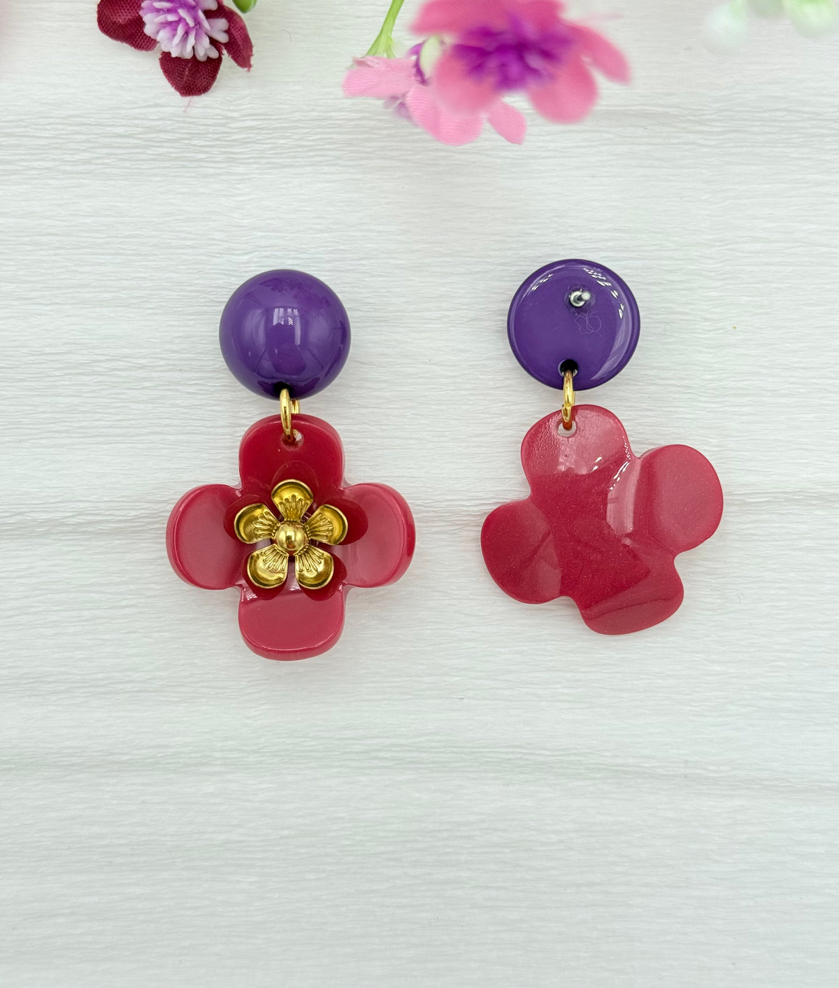 Himbeerrote Blumenohrringe - Unsere neue Kollektion Poppy Bloom