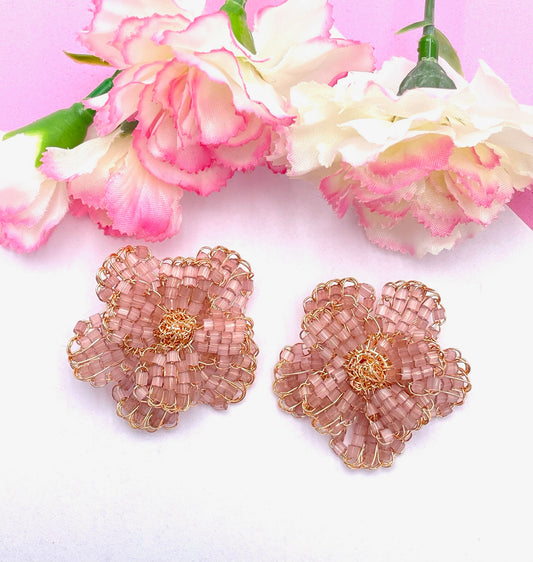 Blumenohrringe, Ohrringe Blume, Ohrringe altrosa, altrosa Ohrringe, edle Ohrringe, edler Modeschmuck, toller Modeschmuck 