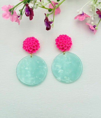 In love with neon - pinke Ohrringe mit türkisfarbenem Anhänger