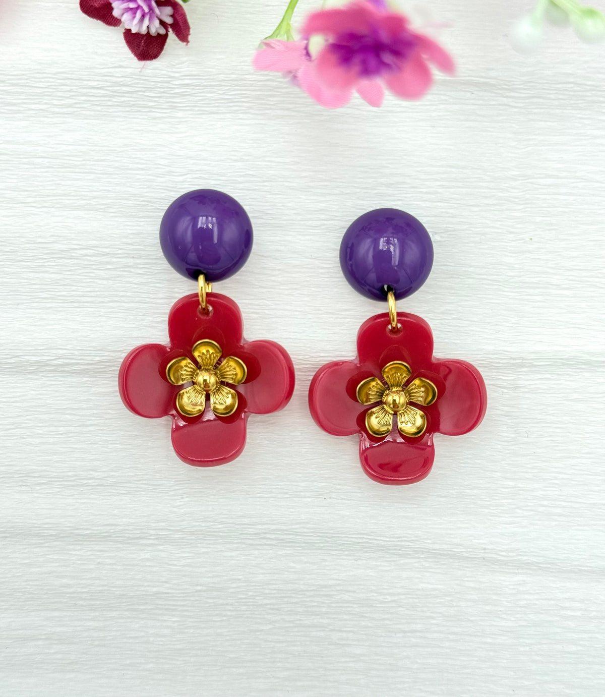 Himbeerrote Blumenohrringe - Unsere neue Kollektion Poppy Bloom