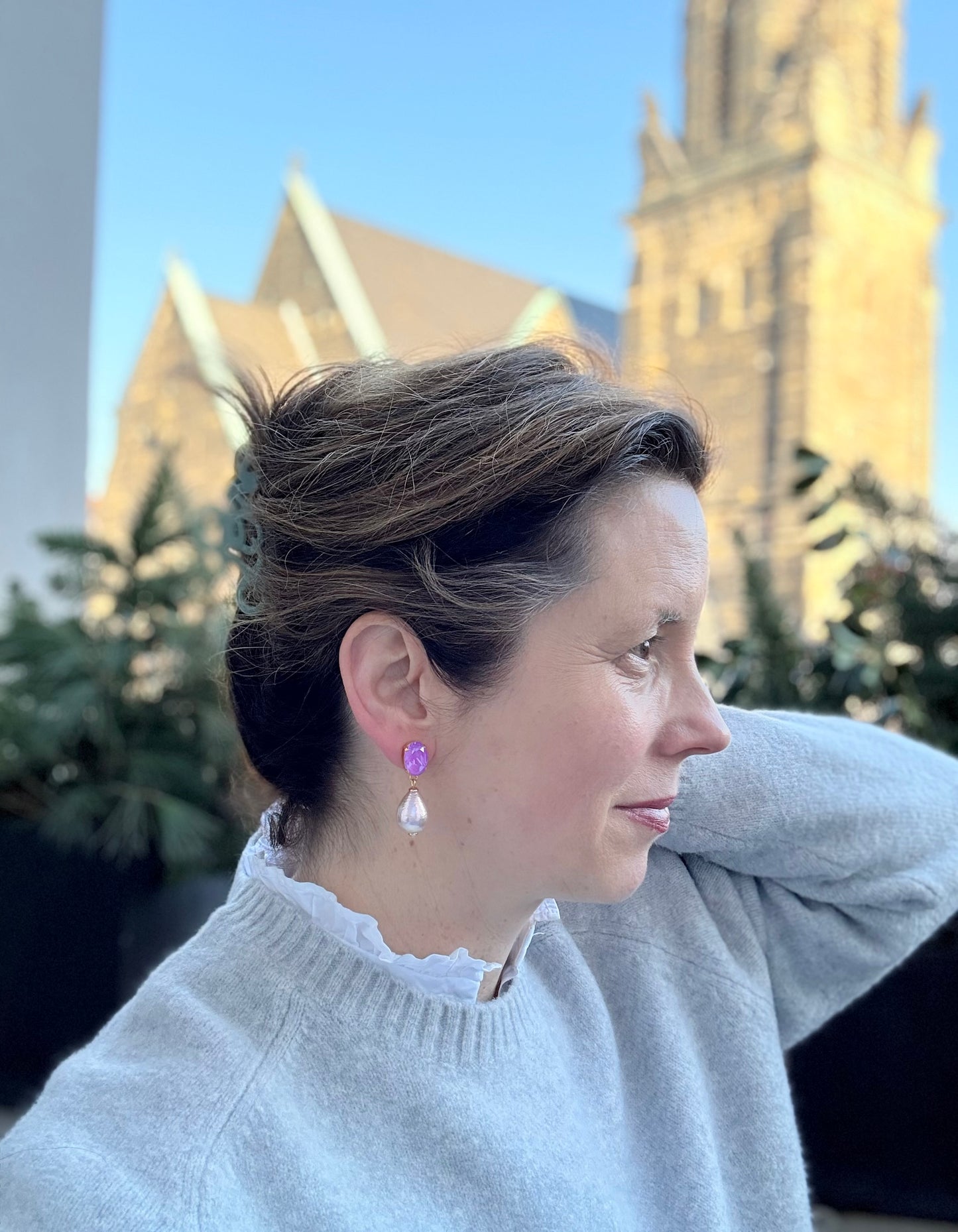 Special Edition: Lila Glitzer-Ohrringe mit leichter Baumwollperle in Rosé