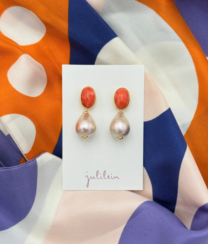 Vergoldetet Ohrringe in orange mit  Baumwolltropfen