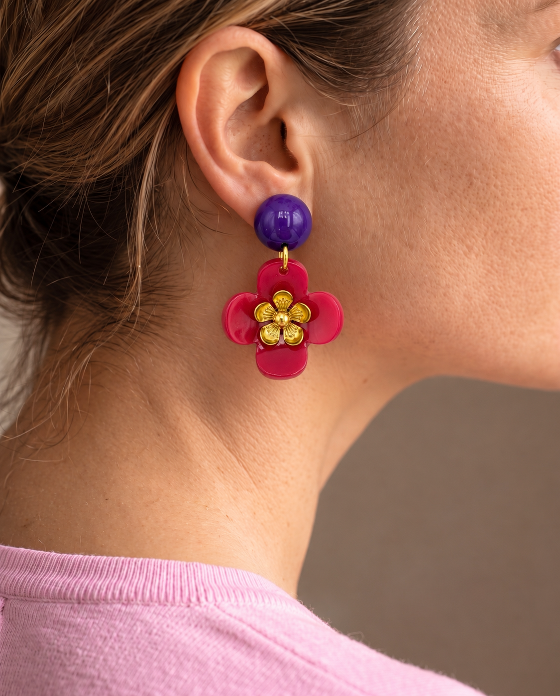 Himbeerrote Blumenohrringe - Unsere neue Kollektion Poppy Bloom
