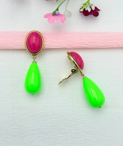We love Neon - edle pinke Clips mit neongrünem Tropfen