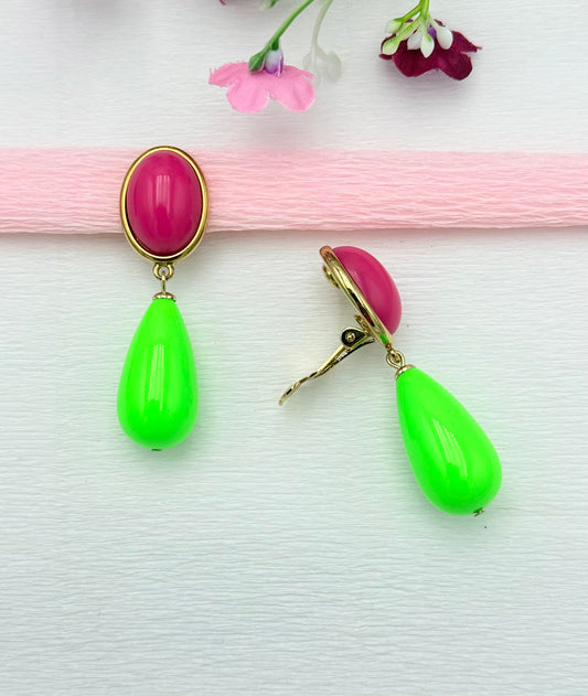 We love Neon - edle pinke Clips mit neongrünem Tropfen
