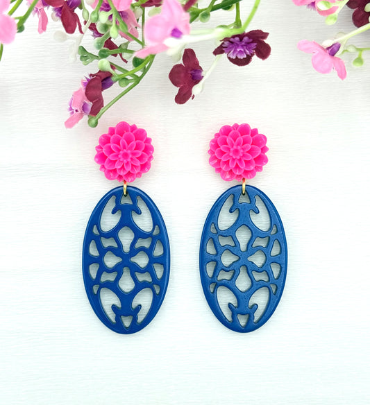 Statement-Ohrringe in pink und blau