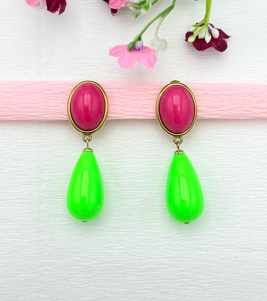 We love Neon - edle pinke Clips mit neongrünem Tropfen