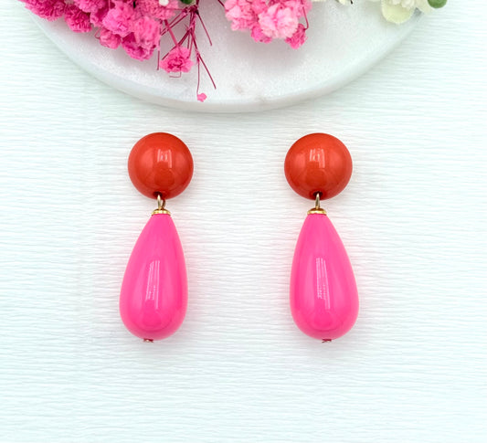 pinke Ohrringe, Ohrringe pink, orange Ohrringe, Ohrringe orange pink, Ohrringe mit Tropfen, Tropfenohrringe, Modeschmuck Ohrringe, hochwertiger Modeschmuck, Onlineshop Ohrringe, Statementohrringe, klassische Ohrringe, Julilein Ohrringe