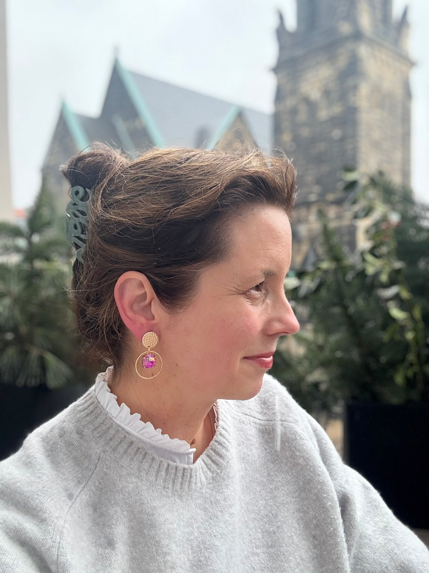 Sommerohrring ANNA mit pinkem Glitzer-Anhänger