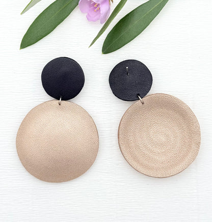 Große gold-schwarze Boho Statementohrringe aus Leder